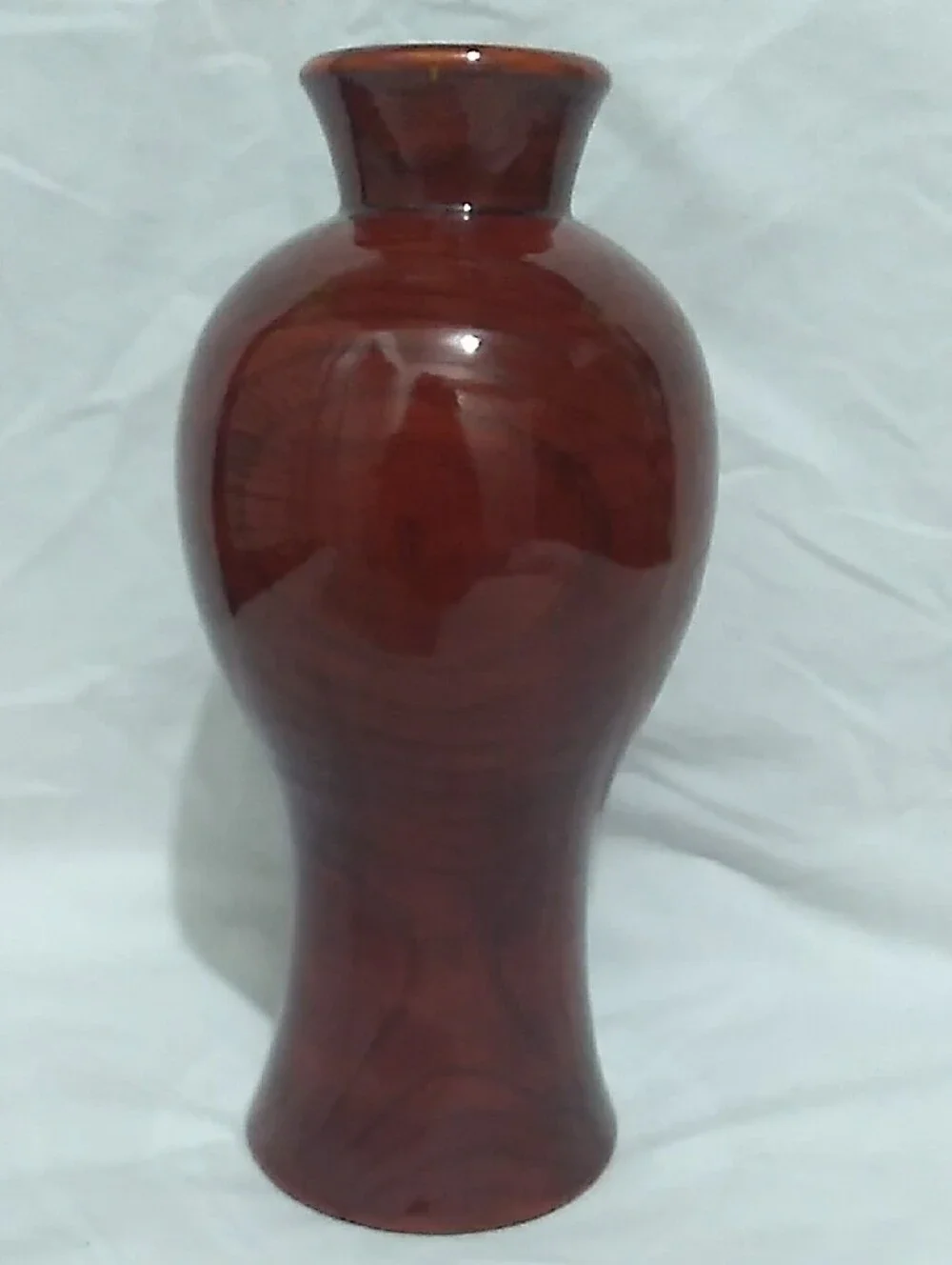 VNTG Japanese Red Lacquer Wood Vase  Mother-of-Pearl Crane  (B9)